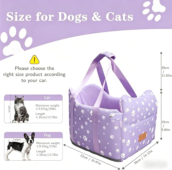 Center Console Dog Car Seat for Medium Dogs,Purple | Portable Armrest Booster With Soft Cushion Safety Belt, Up To 21 Lbs - Image 5