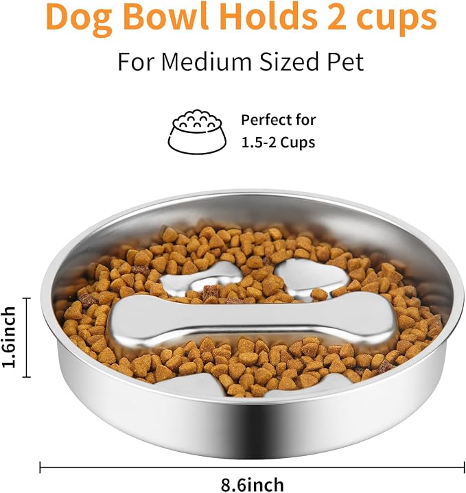 Novery Non-Slip Stainless Steel Slow Feeder Dog Bowl, 2-Cups | Interactive Slow Feeding Puzzle Maze, Prevents Choking & Bloating, Non-Slip Bottom, For Medium Dogs & Cats - Image 2