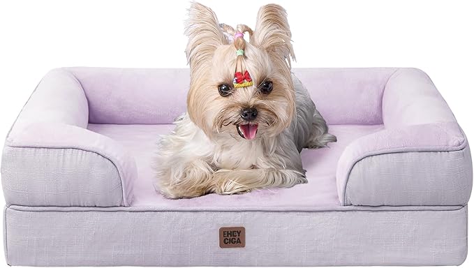 EHEYCIGA Orthopedic Small Dog Bed, Waterproof Memory Foam Washable Pet Beds | Non-Slip Bottom and Egg-Crate Foam Medium Dog Couch Bed with Washable Removable Cover, Lilac by EHEYCIGA