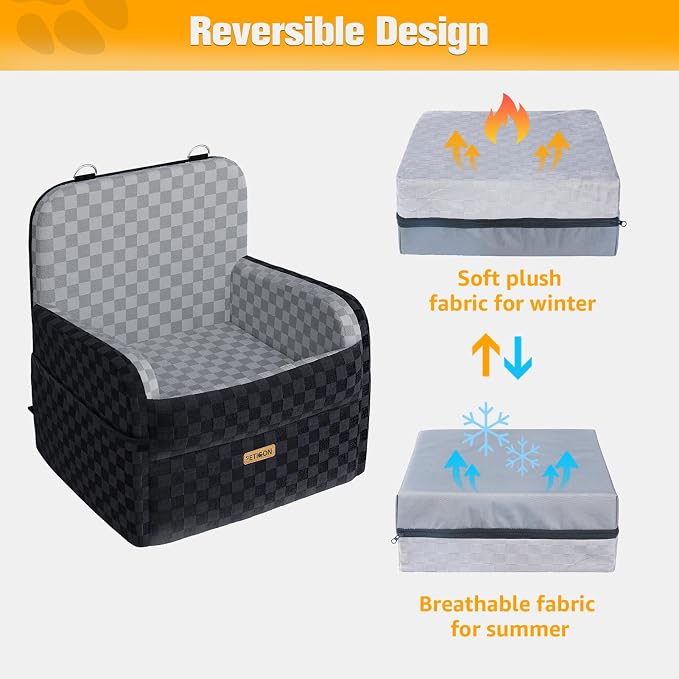 PETICON Waterproof Dog Car Seat for Small Medium Dogs, 5in Memory Foam | Pet Booster Seat for Dogs up to 35 lbs with Pockets, Detachable Washable Pet Carseat with Y-Shape Safety Belt - Image 6