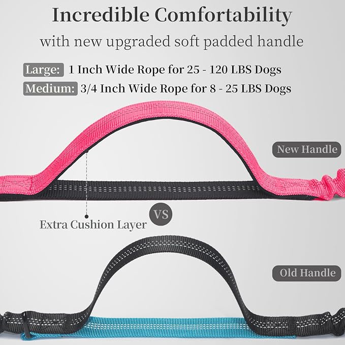 Hands Free Dog Leash with Zipper Pouch, Large, 25-120 lbs, Pink | Waist Leash, Dual Padded Handles, Shock-Absorbing Bungee, Adjustable Waist Belt, Walking and Running - Image 3