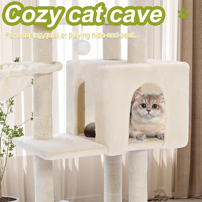 Cat Tree Tower with Hammock,40"Cat Trees for Indoor Cats Large Adult(White) | Modern Cat Tree Tower with Scratching Post, Cats Condo Furniture with Cloud Top Perch, Cats Climbing Tower for Kittens - Image 5