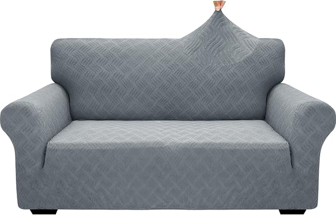 YEMYHOM Couch Cover Latest Jacquard Design High Stretch Sofa Covers for 2 Cushion Couch, Pet Dog Cat Proof Loveseat Slipcover Non Slip Elastic Furniture Protector (Medium, Leaf Pattern Light Gray) - Image 8