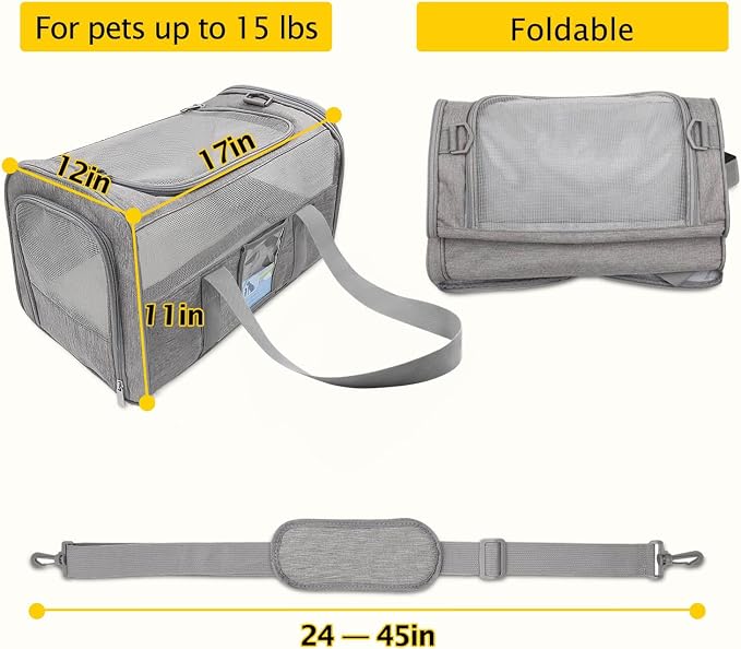 Refrze Cat Carrier,Dog Carriers for Small Dogs Medium Cats Pet Carrier up to 15 Lbs, TSA Airline Approved Cat Carrier Soft, Cat Dog Crate Travel Bag,Grey (Pack of 2) - Image 3