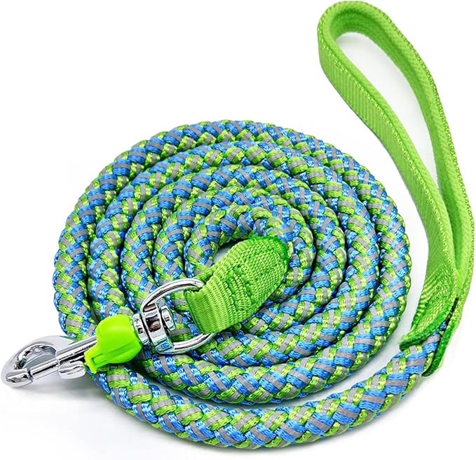 Reflective Dog Leash 2/3/4/6/10ft Braided 1/2" Strong Nylon Rope | 6ft Green Dog Leash for Large Medium Small Dogs Walking Training Leads by Mycicy