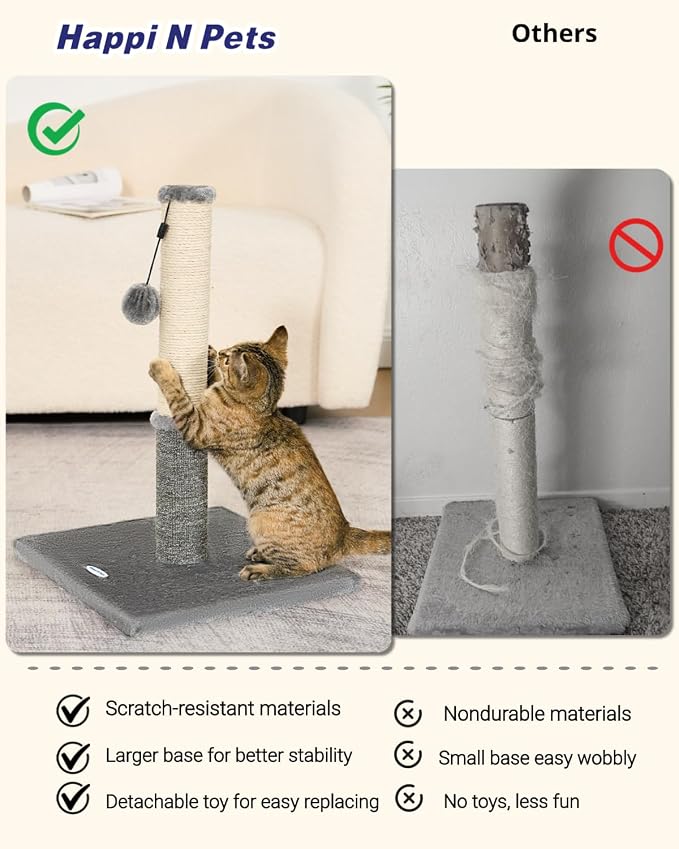 Cat Scratching Post, Cat Scratchers for Indoor Cats, with Toys | For Kitten & Medium Cats, Sisal & Carpet In One For Various Scratching Needs, Solid Structure, Extra Free Toy, Light Gray - Image 4
