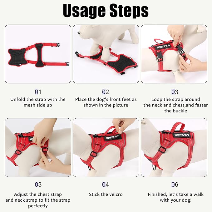 Service Dog Harness, Reflective Dog Vest Harness with 5 PCS Patches, Adjustable Soft Oxford Pet Harness, Inner Layer Mesh, Easy to Control for Dogs (All-RED, X-Small (Pack of 1)) - Image 4