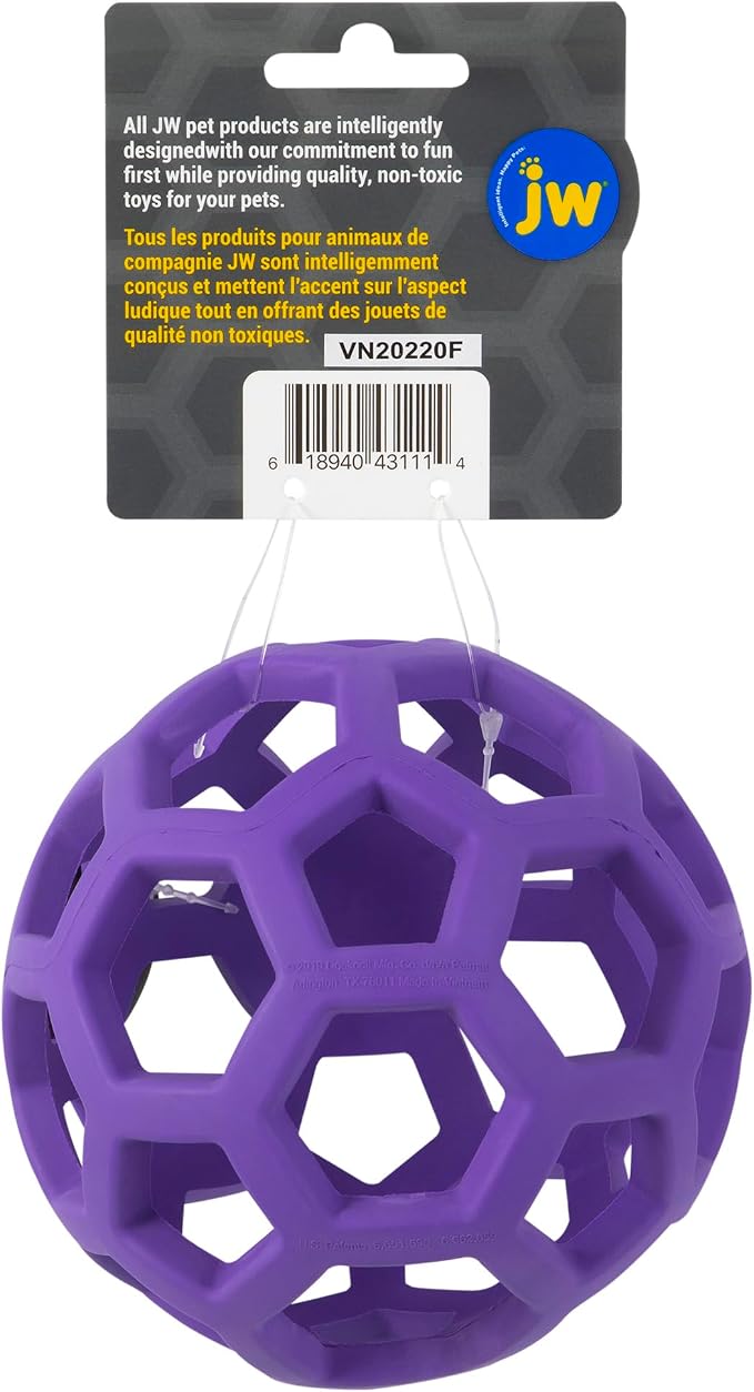 JW Pet HOL-ee Roller, Natural Rubber, Medium 4.5in, Colors May Vary | Puzzle Ball Design Dog Toy for Interactive Play and Chasing Fun - Image 2