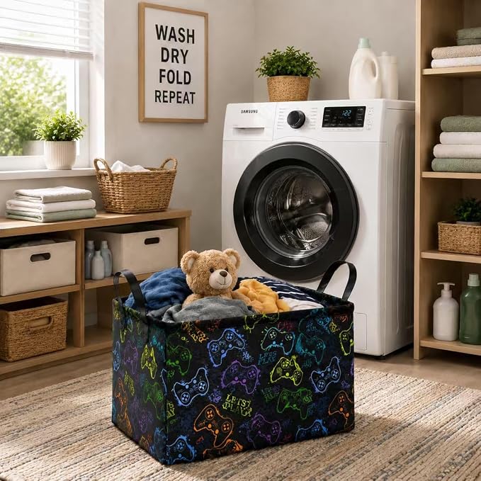 Rectangular Game Basket Storage for Boys toy Box kids Room Decor | Waterproof collapsible storage box,Rectangular Game Storage Basket,Kids toy Laundry Hamper Storage Basket Room Decor(Game) - Image 5