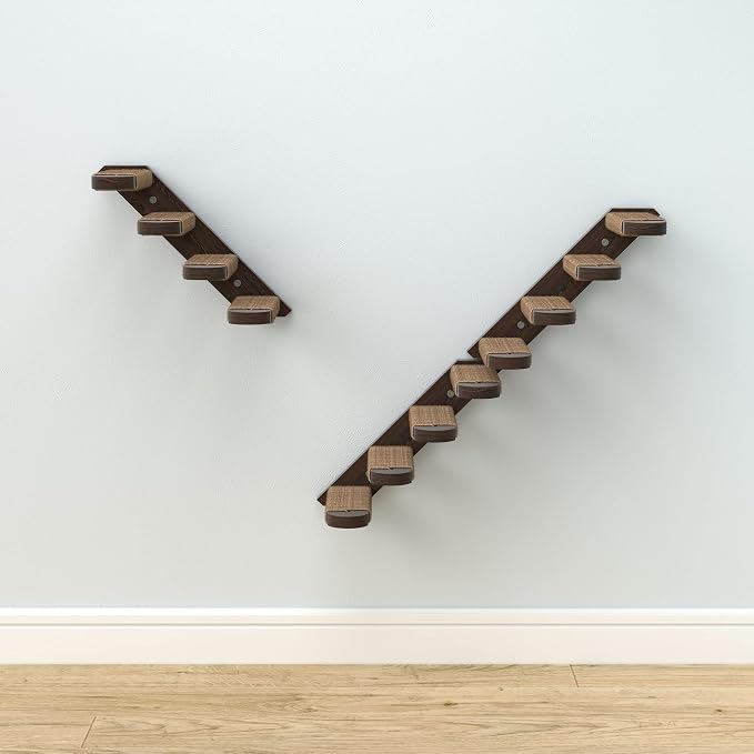 Skywin Cat Steps - Solid Rubber Wood Cat Stairs Great for Scratching and Climbing - Easy to Install Wall Mounted Cats Shelves for Playful Cats (Brown, Left to Right) - Image 3