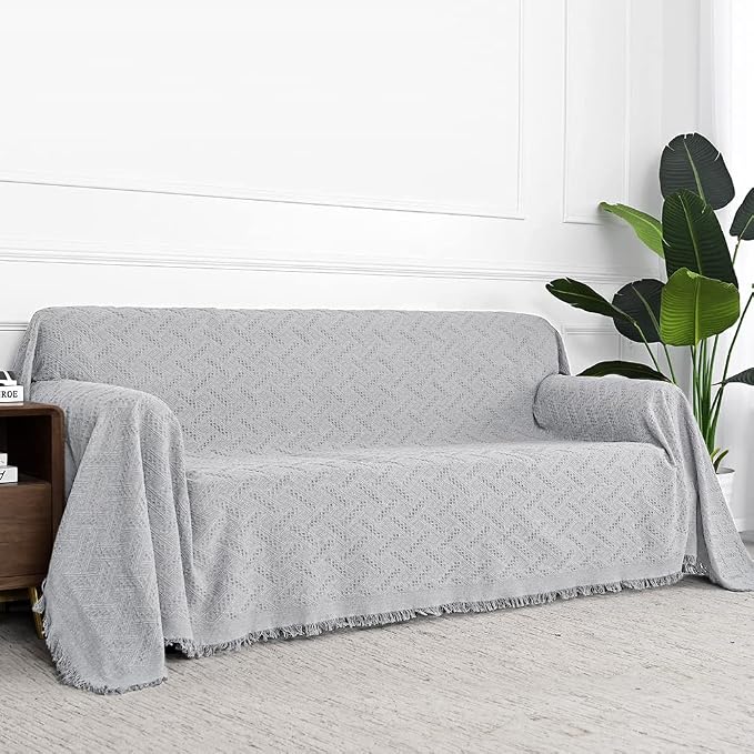 MYSKY HOME Light Grey Sofa Covers for 3 Cushion Couch Geometrical Couch Cover Living Room Sofa Throws Sofa Slipcovers for Pets, Kids (X-Large, 91" x 118", Light Grey) - Image 5