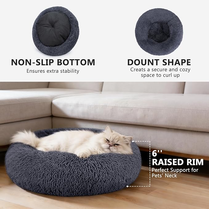 MIXJOY Orthopedic Dog Bed Comfortable Donut Cuddler Round Pet Beds Ultra Soft Washable Dog and Cat Cushion Bed (20'', Dark Grey) - Image 2