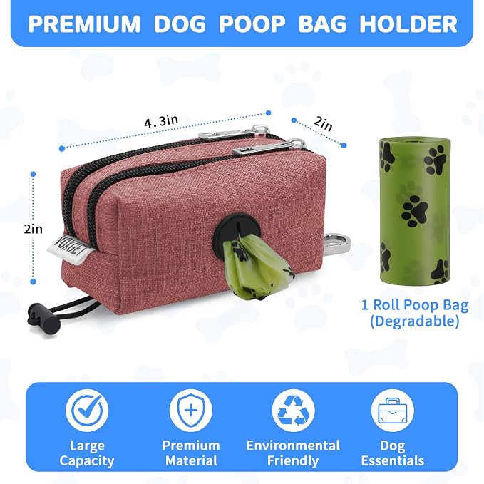 Dog Poop Bag Holder with Treat Pouch, 2 Zipper Pockets & Leash Clip | Waste Bag Dispenser with 1 Roll Poop Bags, Quick Access Treat Storage, Hands-Free Design for Dog Walking, Training & Travel - Image 5