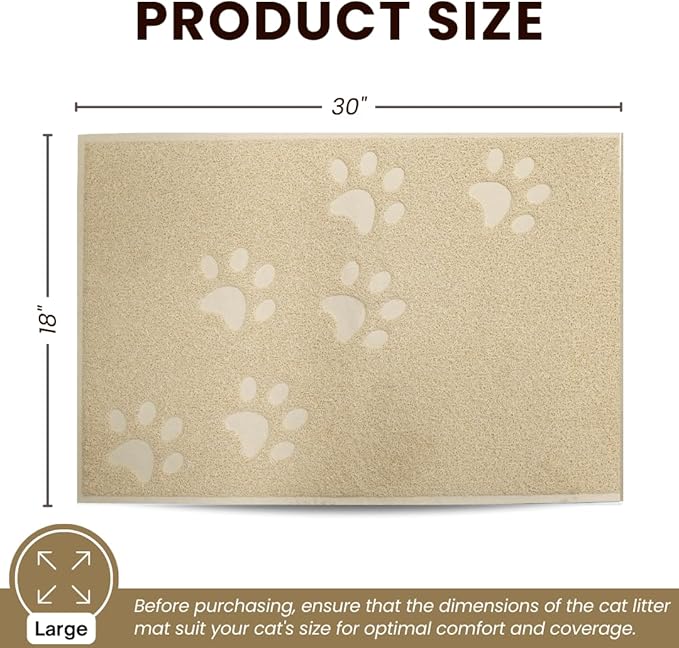 Andalus Large Cat Litter Mat, Pack of 1 - Waterproof, Non-Slip & Easy to Clean Cat Litter Box Mat for Extra Efficient Pet Litter-Trapping, Beige (30” X 18”) - Image 2