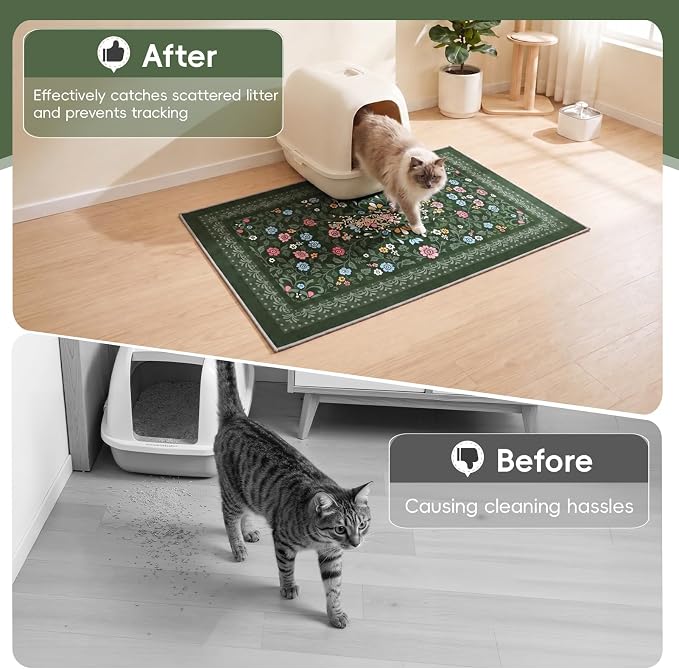 Bienbee Cat Litter Mat, 2 Pack 28" x 20" Machine Washable for Litter Boxes | Cat Litter Rug with Waterproof Backing, Non-Slip Grip and Soft On Kitty Paws to Catch Litter and Protect Floor - Image 2