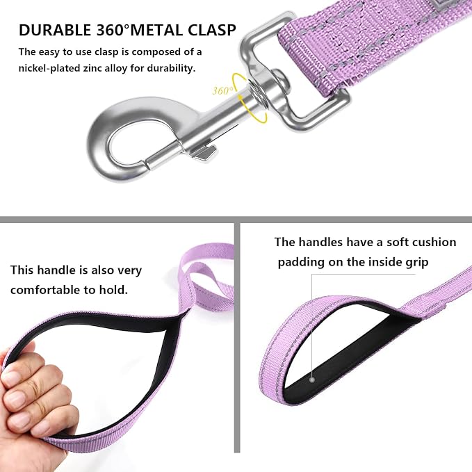 6 FT Basic Dog Leash for Large Dogs,Lavender | Padded Handle,Metal D-Ring,Heavy Duty Nylon Webbing, for Walking & Training - Image 4