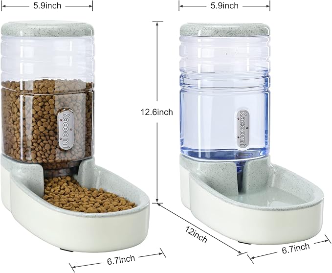 Automatic Dog Cat Feeder and Water Dispenser Gravity Food Feeder and Waterer Set with Pet Food Bowl for Small Medium Dog Puppy Kitten, Large Capacity 1 Gallon x 2(Grey) - Image 4