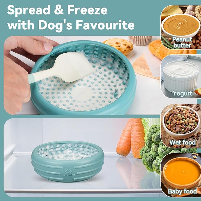 Dog Lick Bowl, Animire Freeze Lick Mat for Dogs, Non-Slip Slow Feeder Licking Bowl Enrichment Treat for Distraction Anxiety Relief, Food Grade Silicone, Dishwasher Safe(Teal,L) - Image 3