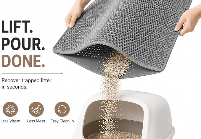 PAW BALLET Cat Litter Mat, Double-Layer Honeycomb Litter Trapping Mat, Waterproof & Non-Slip EVA Cat Litter Box Mat, Extra Large 35.5 × 23.5 Inches - Image 5