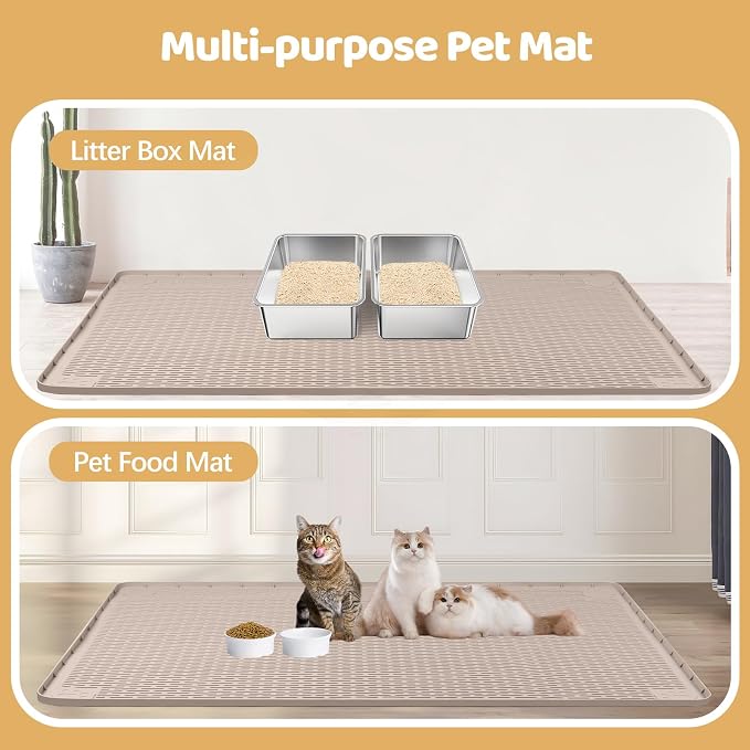 Silicone Cat Litter Mat for Litter Box 50”x35” Large Cat Mat, Khaki | Waterproof, Non-Slip, Leak-Proof Rug Mat with Lip, Easy to Clean, Extra Large Litter Catcher Mat for Floor - Image 7