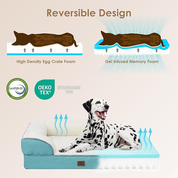 EHEYCIGA Orthopedic XXL Dog Bed, Waterproof Washable XL Big Pet Bed 48" | Non-Slip Bottom and Egg-Crate Memory Foam Extra Large Pet Couch Bed with Washable Removable Cover, Turquoise Blue - Image 4