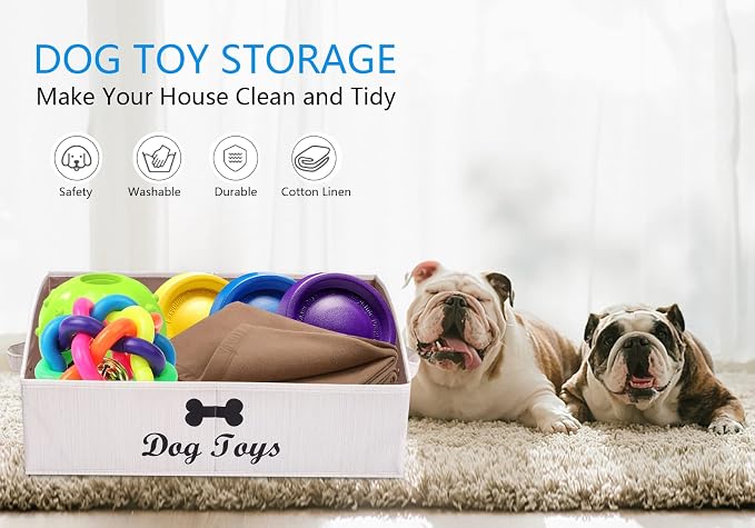 Morezi Linen-cotton blend dog toy basket and dog toy box, dog toy basket storage - Perfect for organizing pet toys, blankets, leashes, chew toys - Beige - Dog - Image 2
