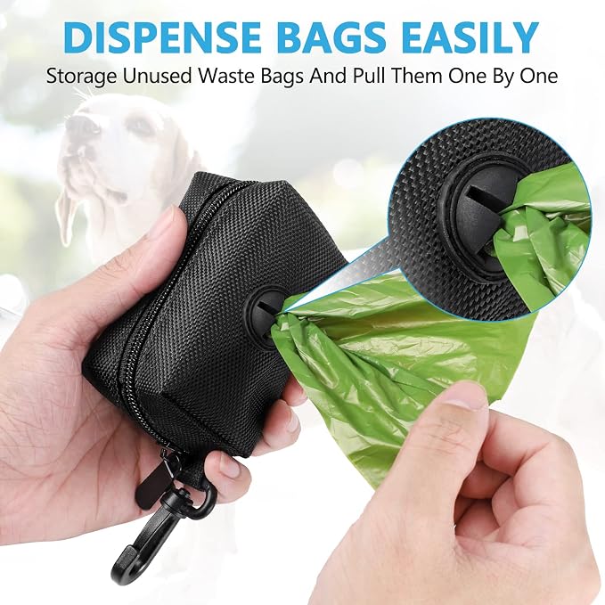 Dog Waste Bag Dispenser Pet Poop Bags Holder for Doggie Waste Bags Dispensers Soft Fabric Zipper Small Doggy Puppy Pouch for Leash Accessory Attachment with Carrier,2PCS Blue&Black - Image 2
