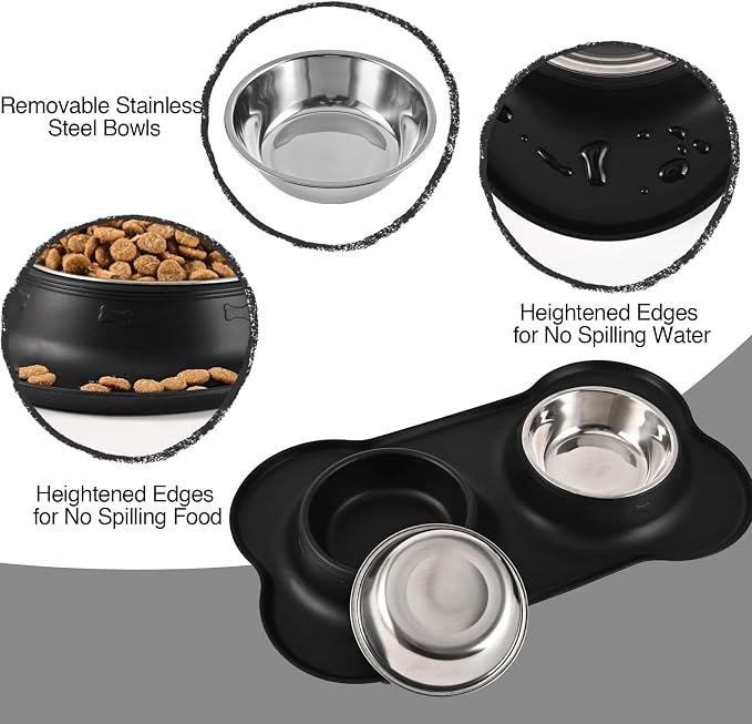 Dog Bowls 2 Stainless Steel Bowl for Pet Water and Food Feeder with Non Spill Skid Resistant Silicone Mat for Pets Puppy Small Medium Cats Dogs - Image 3