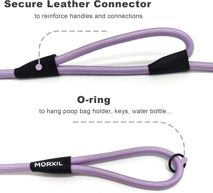 Rope Dog Leash with Two Handles, 6 Foot Heavy Duty Dog Leash with Aviation Aluminum Auto Locking Carabiner, Strong Nylon Pet Lead for Small, Medium, Large Dogs (Purple, 6FT-Two Handle) - Image 5