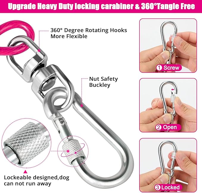 jenico Dog Tie Out Cable - 20 ft Heavy Duty Dog Lead for Yard | Outdoor Runner Cable with Swivel Hook and Shock Spring for Small Medium Large Dogs Up to 500 lbs Dog Tether for Yard Camping - Image 3