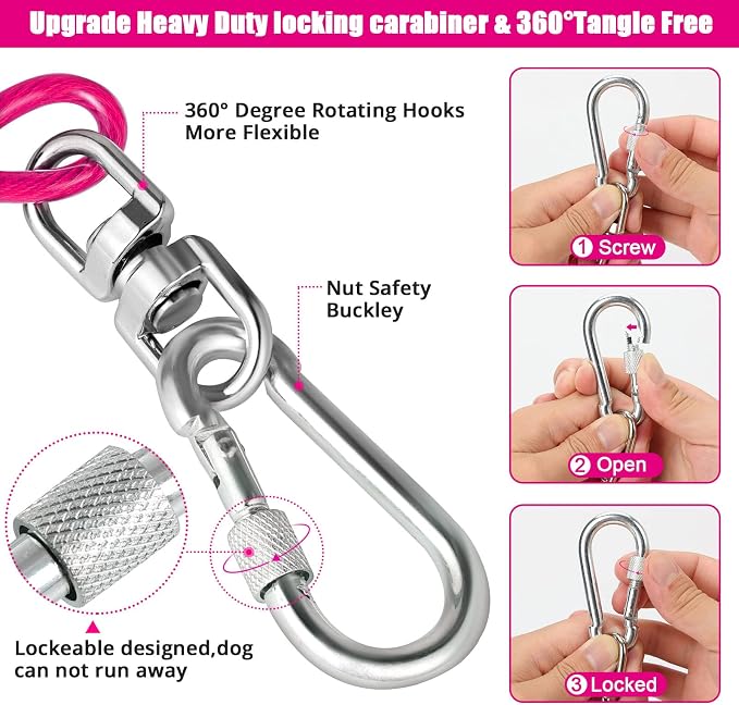 jenico Dog Tie Out Cable - 50 ft Heavy Duty Dog Lead for Yard | Outdoor Runner Cable with Swivel Hook and Shock Spring for Small Medium Large Dogs Up to 500 lbs Dog Tether for Yard Camping - Image 3
