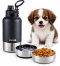 Dog Water Bottle with 2 Bowls, 32oz Insulated Stainless Steel Leak Proof | Travel Bottle for Pets, Portable Design for Hiking, Camping & Travel (Black) by Unknown