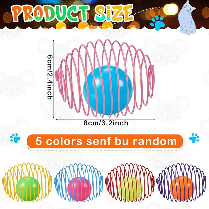 Jecery 5 Pcs Cat Toys Spring,Glow Ball,Multicolor | Interactive Metal Cat Toy, Stretchable Rolling Ball, for Indoor Cats, Colorful Playful Coils, Kitten Pet Supplies - Image 2
