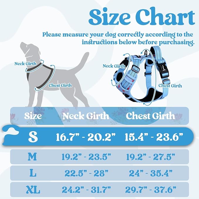rabbitgoo Dog Harness Small Sized, Updated Easy On & Off with 3 Buckles | No Pull No Choke, Walking with 2 Clips and Handle, Adjustable Soft Reflective, Floral Blue, Small - Image 2