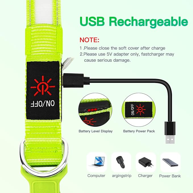 LED Light Up Dog Collar for Night Safety Walks, Green, M | USB rechargeable, waterproof & pet-safe, 3 lighting modes, long-lasting glow, adjustable S/M/L, soft comfy daily walk fit - Image 8