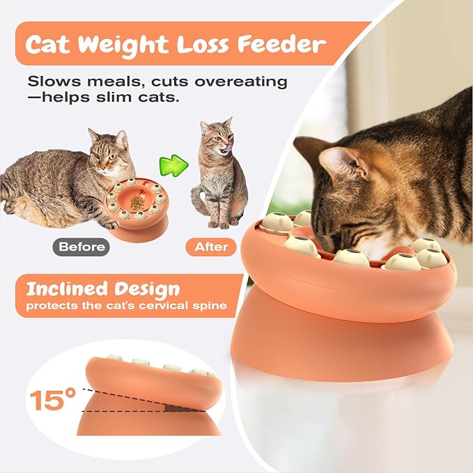 KADTC Cat Puzzle Toy Slow Feeder Bowl for Fast Eater, Kitten Enrichment Toy | 15° Base Eases Deep Stooping, Keeps Chins Cleaner; Daily Brainwork Fights Boredom, Curbs Overeating, Supports Weight Control. - Image 4