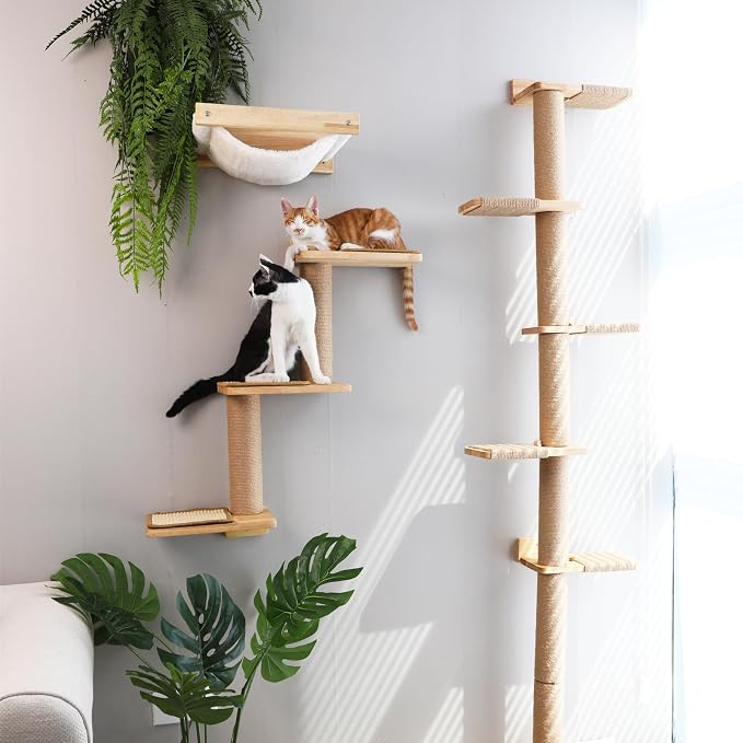 FUKUMARU Cat Wall Shelves, 3 in 1 Transformable Cats Scratching Post | Solid Rubber Wood, DIY Kitten Walls Jungle and Perch Platform Supplies, Suit For Climb, Play, Nap, Scratch - Image 4