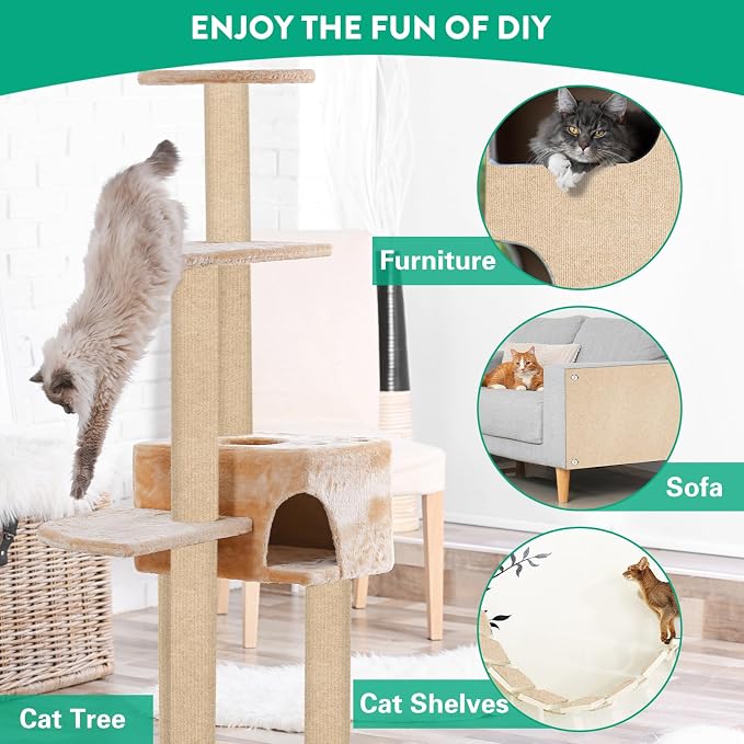 Cat Scratch Mat, 78.7"x15.8" Trimmable Self-Adhesive Cat Scratcher Carpet, DIY Cats Scratch Furniture Protector for Couch, Sofa, Wall & Door, Protector from Cat Claws (Beige) - Image 4