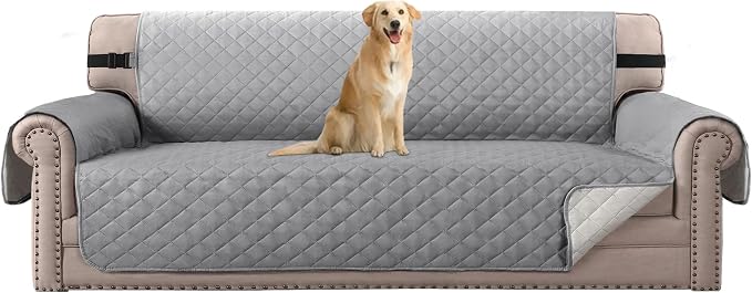 Sofa Protector for Dogs/Cats/Pets Sofa Slipcover Quilted Furniture Protector with Non Slip Elastic Strap Water Resistant Sofa Covers Couch Covers Seat Width: 78" (Oversized Sofa, Light Grey/Beige) by HVERSAILTEX