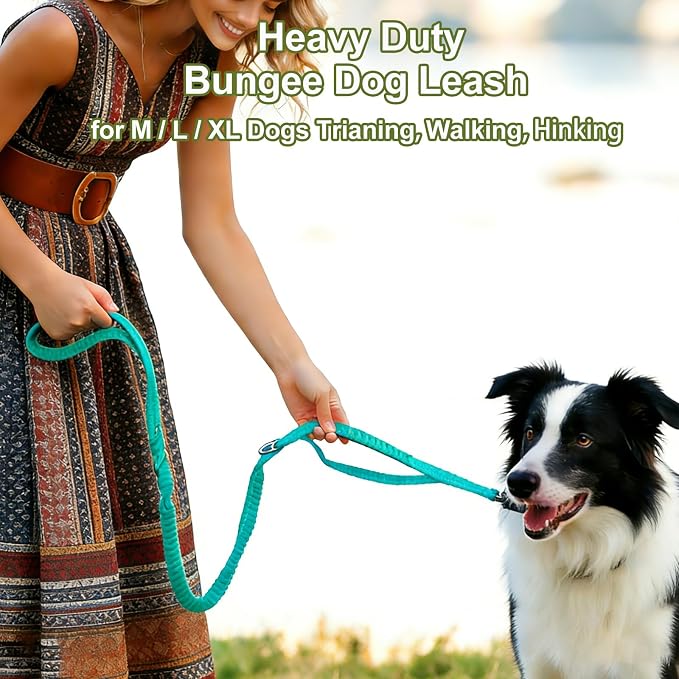 Dog Leash Heavy Duty, Bungee Leash Reflective Car Seat Belt for Dogs Green | 4-6FT Strong Shock Absorbing Tactical with 2 Padded Handles, Dog Tug Lead for Large Dogs Walking Running Training - Image 5
