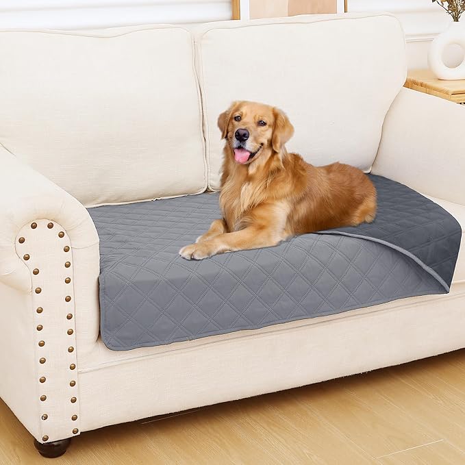 Smiry Waterproof Reversible Pet Couch Covers for Dogs | Pet Friendly, Soft Fabric, Washable Sofa Furniture Protector for Dogs Cat Kids, Checkered (30"x60", Grey/Dark Grey) by Smiry