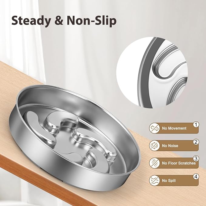 Slow Feeder Dog Bowl, 2 Cups Stainless Steel Heavy Duty Bowl Non-Slip Base | Premium Stainless Steel Material, Helps Slow Down Eating For Small, Medium And Large Breed Dogs - Image 4