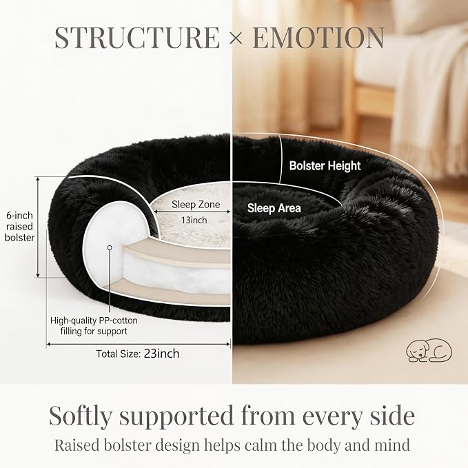 nononfish Comfortable Dog Bed for Small Dogs,Soft Donut Pet Bed | Comfortable plush pet bed with cozy round design for everyday indoor sleeping. - Image 4