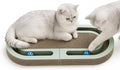 Interactive Cat Scratcher Lounge for Indoor Cats, 26" Large Foldable Cat Scratcher with Ball Track, Double-Sided Corrugated Cat Scratch Pad Bed for Scratching, Playing, Lounging & Relaxing by LEQOS