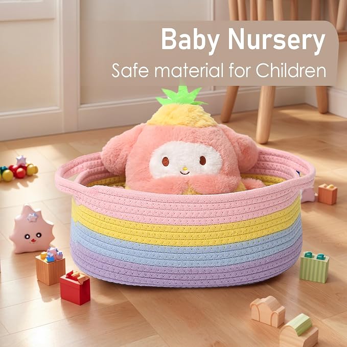 JMvicyroam Small Woven Basket, Empty Gift Basket, Rainbow/1 Pack | Small Gift Basket, Cotton Rope, 12 x 8 x 51 in, Handles, Includes Ribbon and Bag, Birthday Gift Basket - Image 5