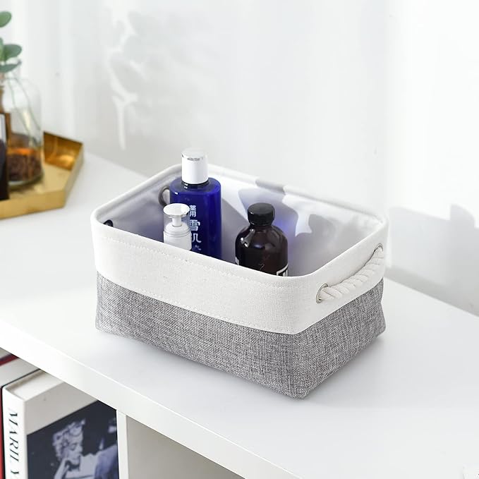 TheWarmHome Organization and Storage Basket for Shelves - 12x8x5.2 inch 1 Pack Fabric Storage Cubes, Collapsible Storage Bins for Closet Organizer Gift Cloth Toy (White & Grey) - Image 3