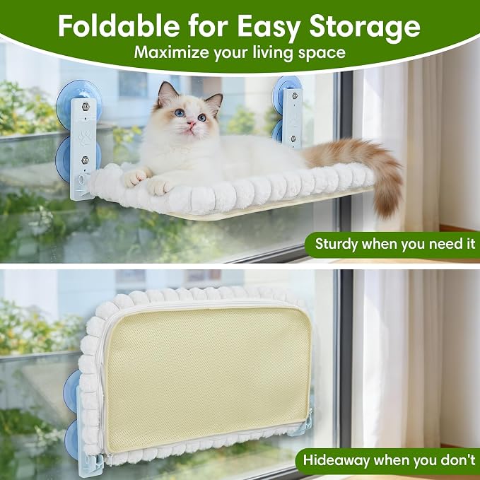 YooxArmor Foldable Cat Window Perch, Cat Bed with Strong Suction Cups & Metal Frame, Window Hammock for Indoor Large Small Cats, Rectangle - Image 5