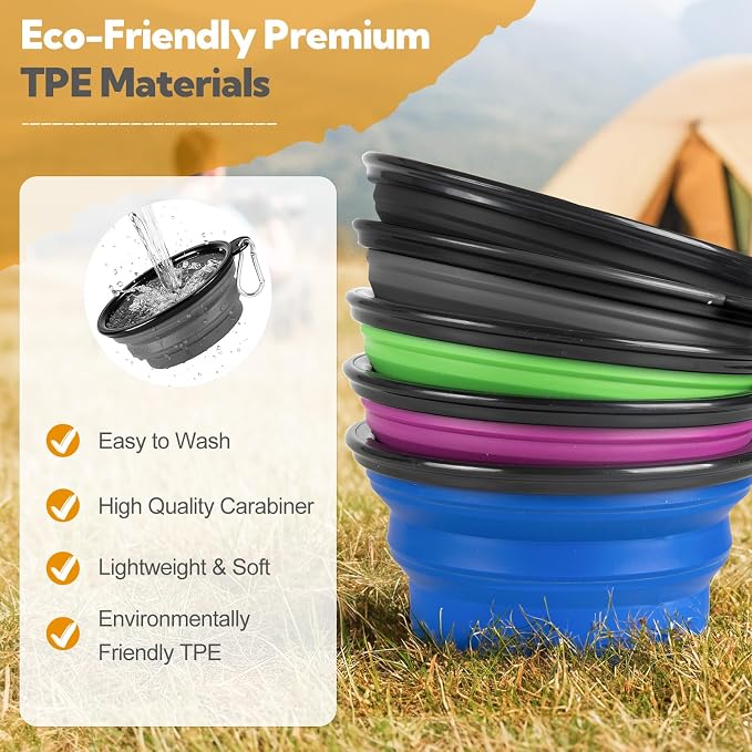 Collapsible Dog Bowl Large 34oz, Travel Dog Water Bowl Portable | 2 Pack, 2 Carabiner Clips, Silicone Travel Dog Bowl Foldable, Feeding Watering Dish Bowl, for Parking, Walking, Camping - Image 9