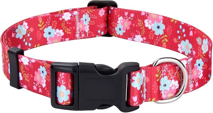 Mihqy Dog Collar for Small Dogs Puppy Cats,Fashion Design, Red Flower,XS | Neck Fit 7.9"-11.8", Multiple Patterns，4 Sizes for Small Medium Large Dogs, Comfortable for Walks and Outdoor Hikes by Mihqy