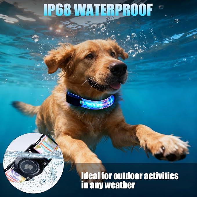 LED AirTag Dog Collar - Brightest Light Up Dog Collars, Flower XL | IP68 Waterproof Air Tag Dog Collar Holder, 1,600 Feet of High Visibility, Magnetic Charging, Dog Lights for Night Walking - Image 3